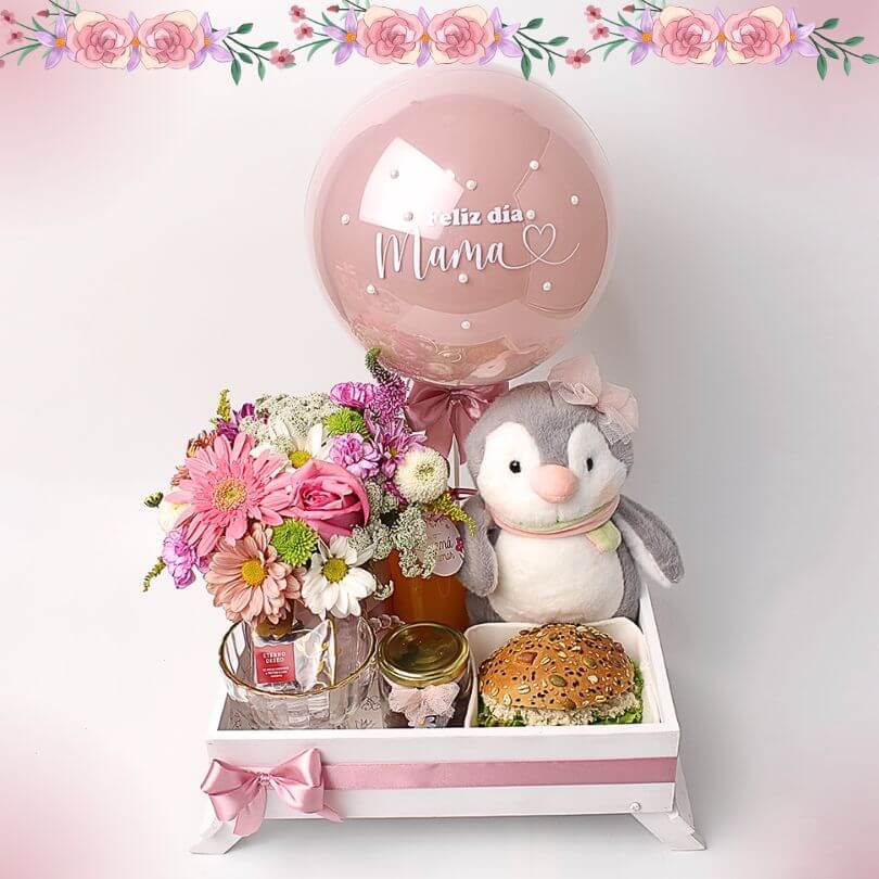 desayuno deluxe para el día de la madre con flores globo y peluche en Lima