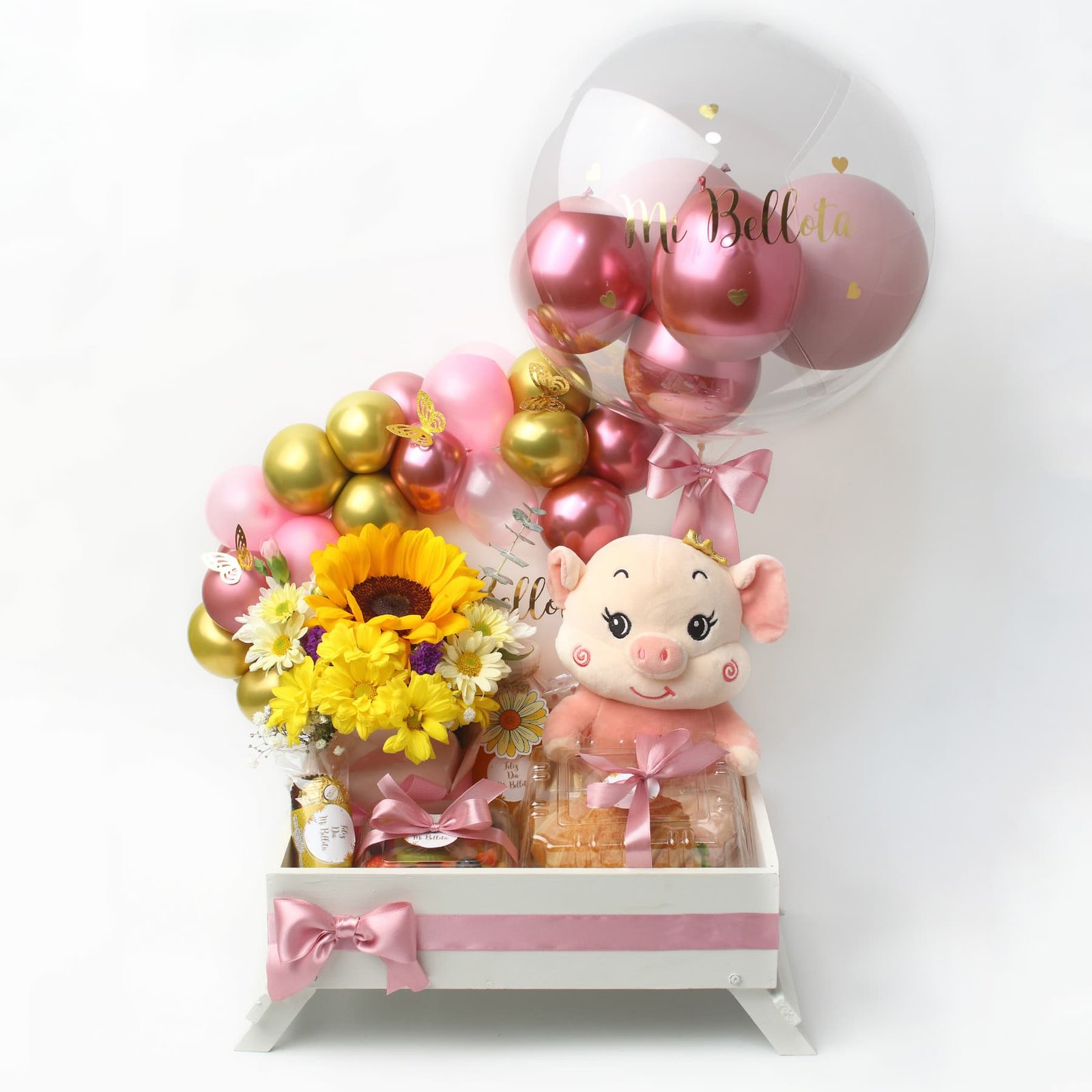Desayuno Mi Bella Sorpresa con peluche, flores y globos personalizados en Lima